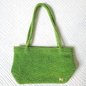 The Sak Small Bright Green Crochet Handbag Metallic Sparkle Thread Mini Purse
